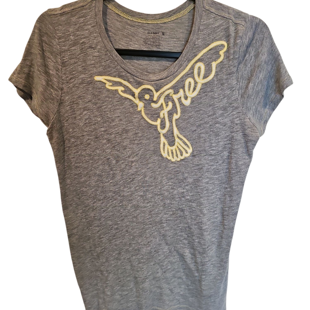Gray T-Shirt with Yellow Bird Design